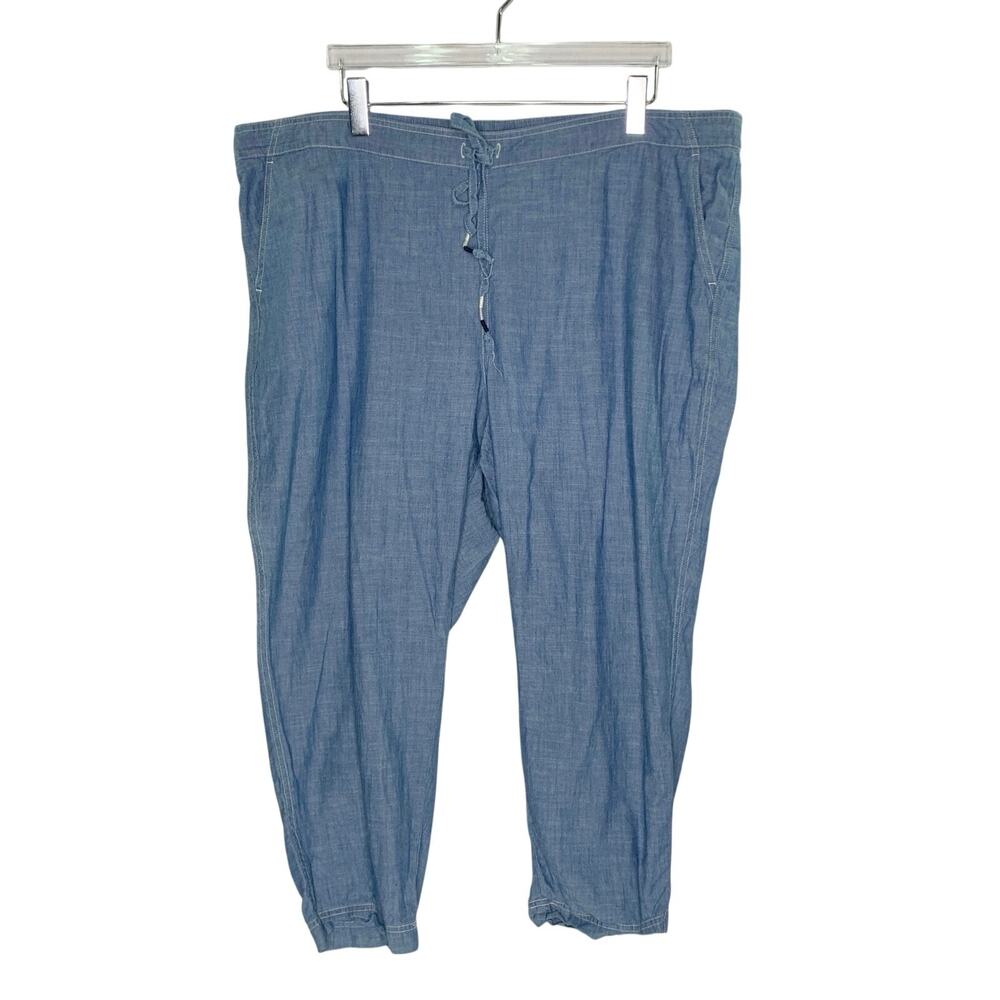 J. Crew Tie Waist Seaside Pant Chambray Blue 3X Pull On Summer Travel